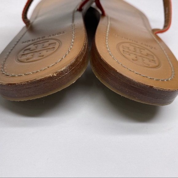 Tory Burch T Logo Orange Patent Leather Sandals - Picture 4 of 5